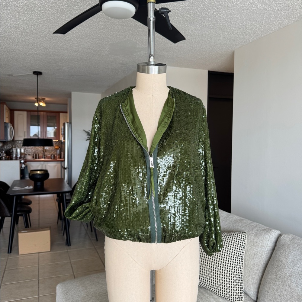Zara Green Sequin Bomber Jacket